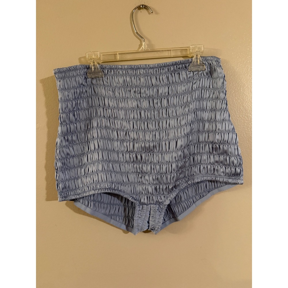 Intimately Free People Light Blue Smocked Satin Bloomers High Waist Shorts L